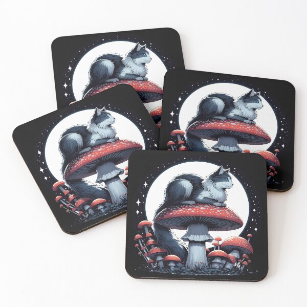 Item preview, Funny Vintage Gray Cat in Mushroom Garden designed and sold by TomFrontierArt.