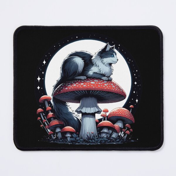 Item preview, Funny Vintage Gray Cat in Mushroom Garden designed and sold by TomFrontierArt.