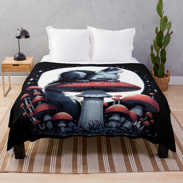 Item preview, Funny Vintage Gray Cat in Mushroom Garden designed and sold by TomFrontierArt.