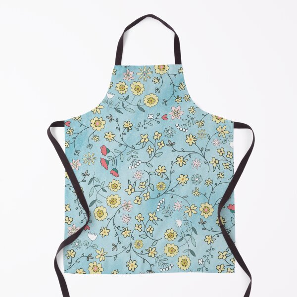 Item preview, Red and yellow ditsy flowers on aquarell blue designed and sold by colorofmagic.