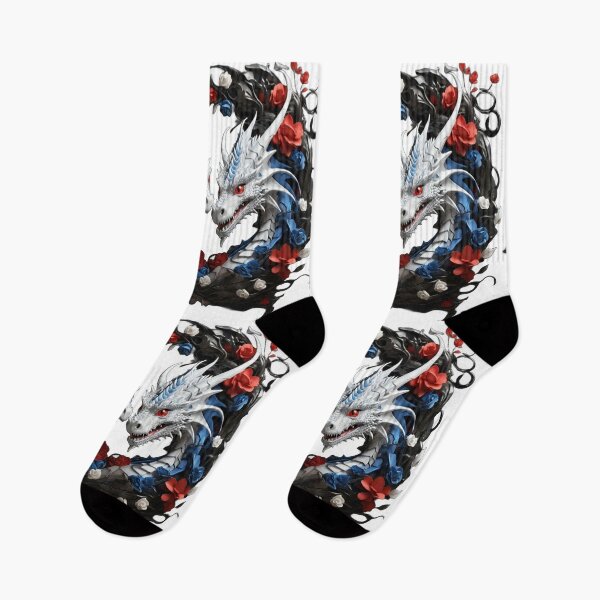 Item preview, White and Blue Dragon Duo with Colourful Roses designed and sold by Cloe Dauplais.