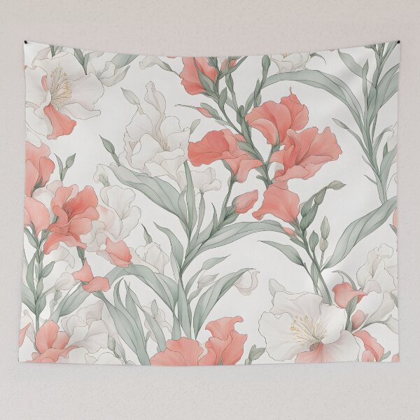 Item preview, Elegarta Design - Art nouveau - Mucha Inspired Art - Vintage White and Red Snapdragon Flower designed and sold by Mucha-style-art.