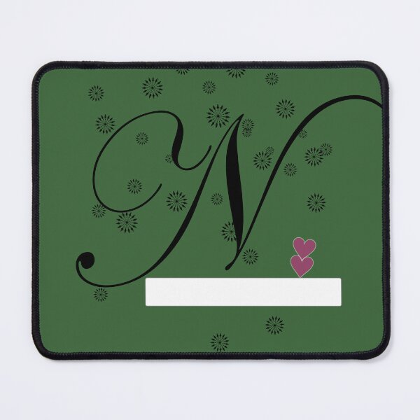 Item preview, Stylized letter design with swirls and snowflake like shapes surrounding it and two pink hearts are placed near the center of design adding a touch of color to the predominantly black and white image designed and sold by Dhamm Jyoti.