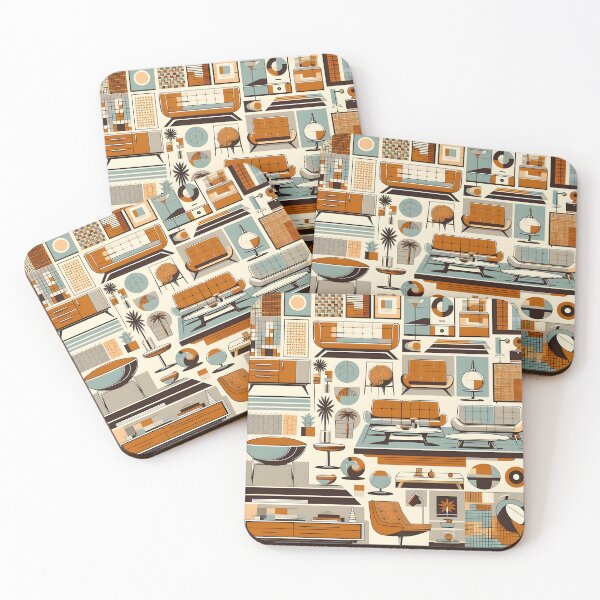 Item preview, Mid-century modern 1950s home interior as a pattern  designed and sold by Inkstorm-London.
