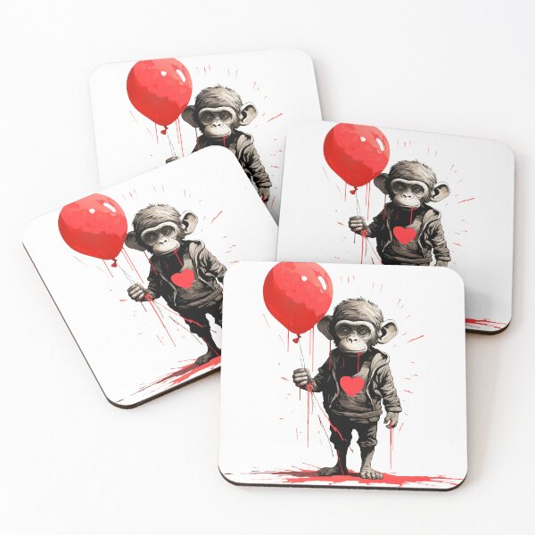 Item preview, Cute baby monkey with love heart holding a balloon designed and sold by OdinsBigBeard.