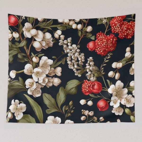 Item preview, Midnight Flora Hawthorn & Lily of the Valley Contrast designed and sold by NAFDesigns.