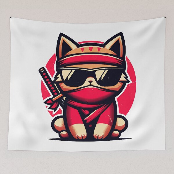 Aperçu de l'œuvre Cool Ninja Cat Style vintage rétro japonais créée et vendue par TomFrontierArt.