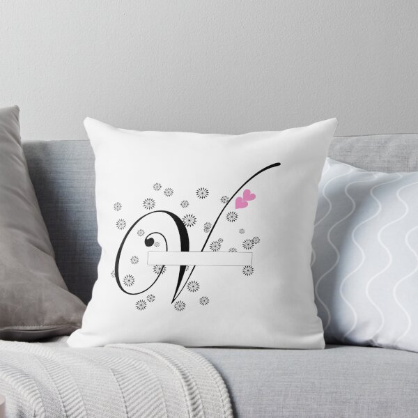 Item preview, Stylized letter design with swirls and snowflake like shapes surrounding it and two pink hearts are placed near the center of design adding a touch of color to the predominantly black and white image designed and sold by Dhamm  Jyoti.