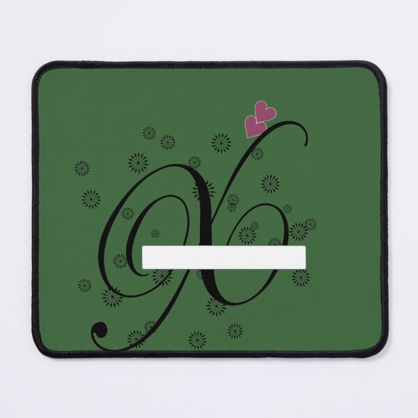 Item preview, Stylized letter design with swirls and snowflake like shapes surrounding it and two pink hearts are placed near the center of design adding a touch of color to the predominantly black and white image designed and sold by Dhamm Jyoti.