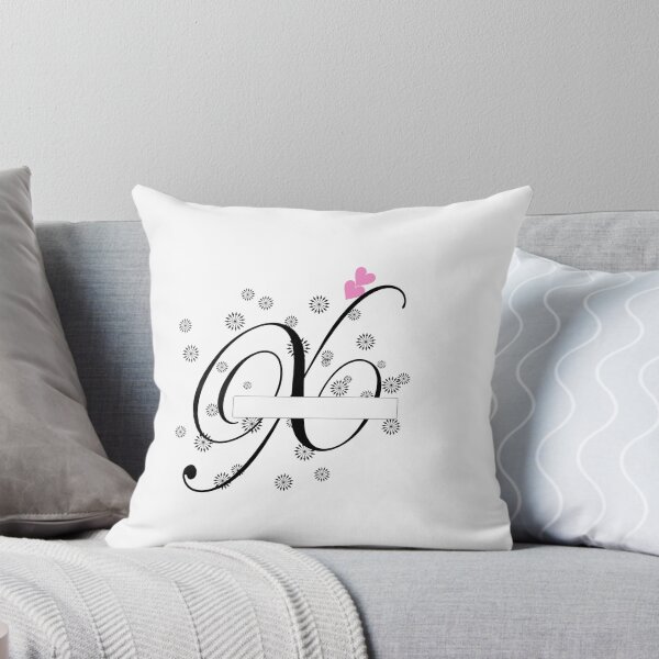 Item preview, Stylized letter design with swirls and snowflake like shapes surrounding it and two pink hearts are placed near the center of design adding a touch of color to the predominantly black and white image designed and sold by Dhamm  Jyoti.