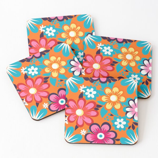 Item preview, Psychedelic Vibrant 60s Retro Flowers in Orange, Pink and Turquoise designed and sold by EtherealEchoes.