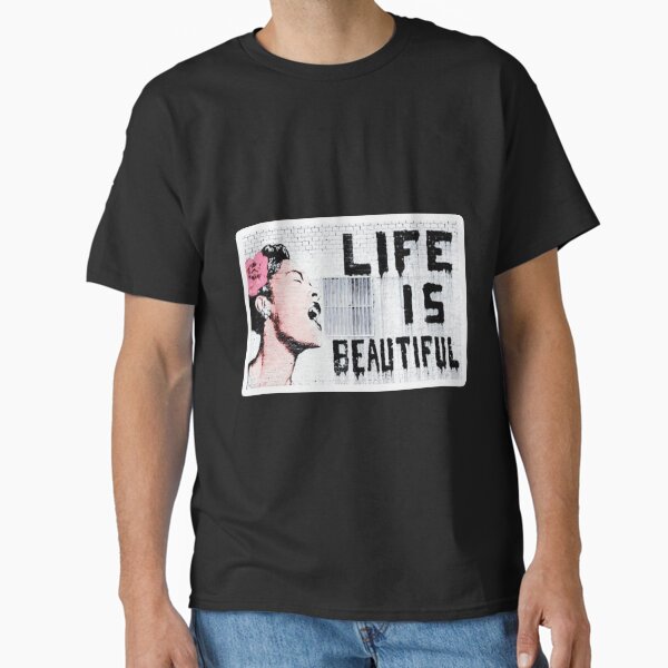 Item preview, Life is Beautiful wall mural Banksy street graffiti art designed and sold by QuirkByLgnatius.