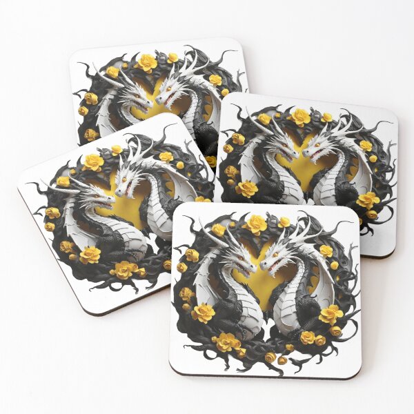 Item preview, Black and White Dragon Duo with Yellow Roses designed and sold by Cloe Dauplais.