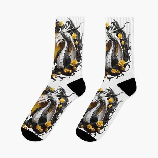 Item preview, Black and White Dragon Duo with Yellow Roses designed and sold by Cloe Dauplais.