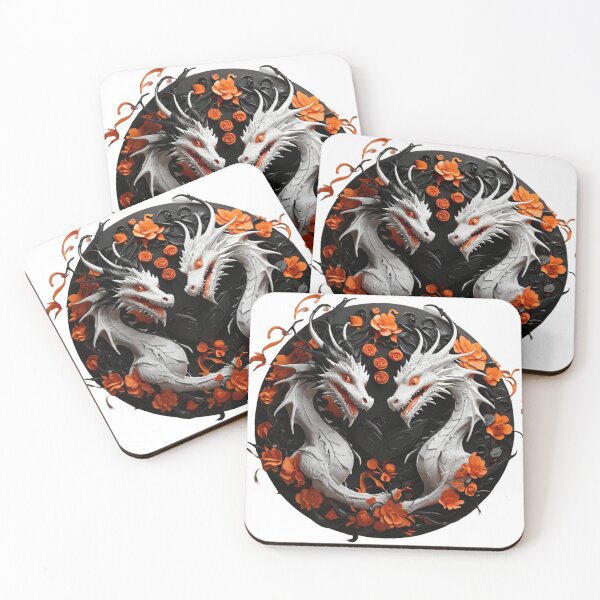 Item preview, White Dragon Duo with Orange Flowers designed and sold by Cloe Dauplais.