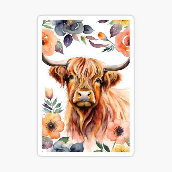 Vista previa del artículo con la obra «Vaca de las tierras altas con flores», diseñado y vendido por harshu77.