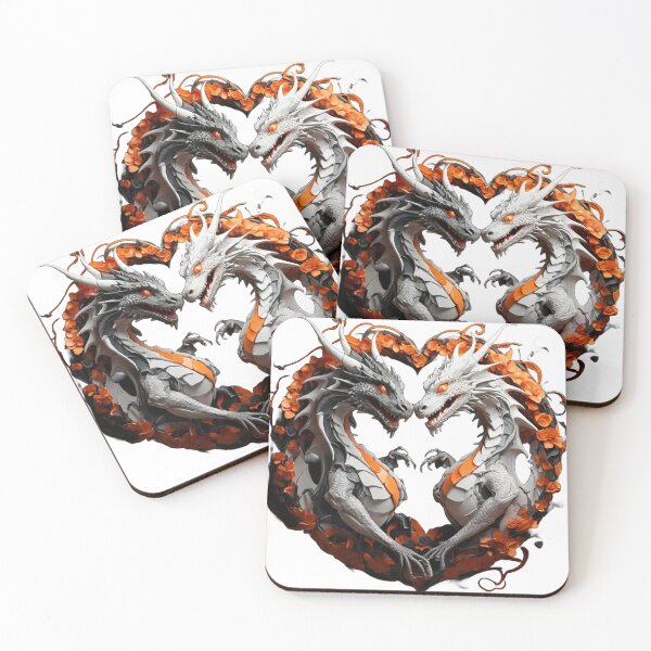 Item preview, Black and White Dragon Duo with Orange Flowers designed and sold by Cloe Dauplais.