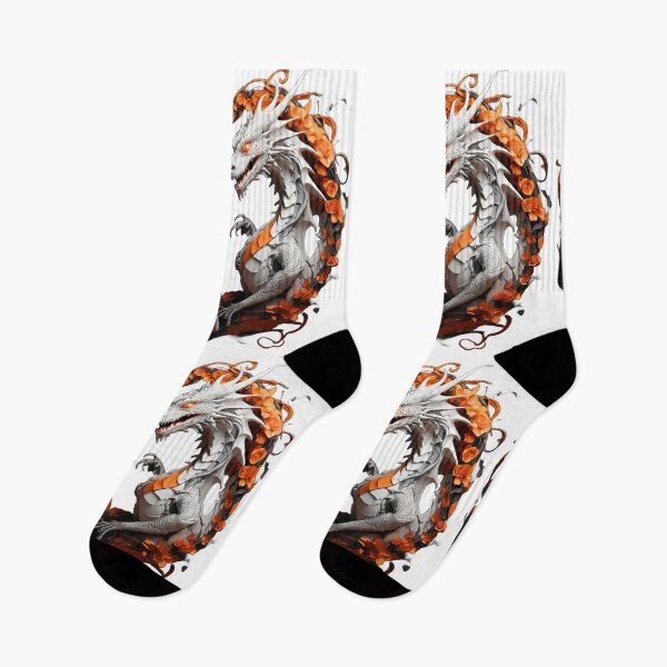 Item preview, Black and White Dragon Duo with Orange Flowers designed and sold by Cloe Dauplais.