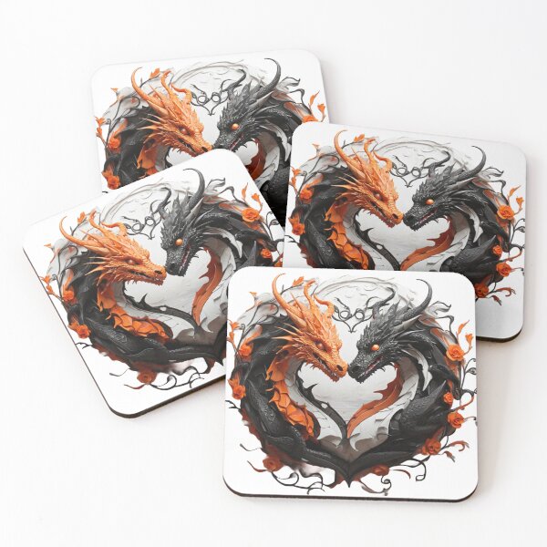 Item preview, Black and Orange Dragon Duo with Orange Roses designed and sold by Cloe Dauplais.