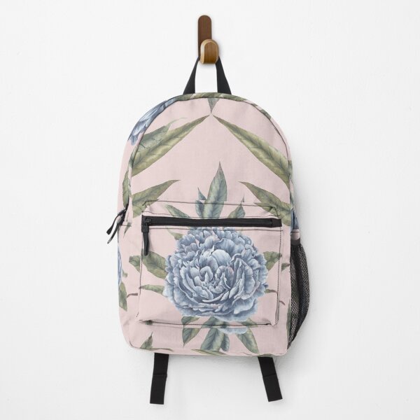 Item preview, Watercolor indigo blue Peonies and leaves pattern with pink background. designed and sold by NadyaSaen.