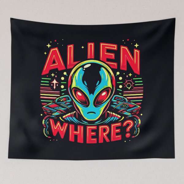 Item preview, Art By Minga Neon Retro style Alien Where? Design designed and sold by Artbyminga.