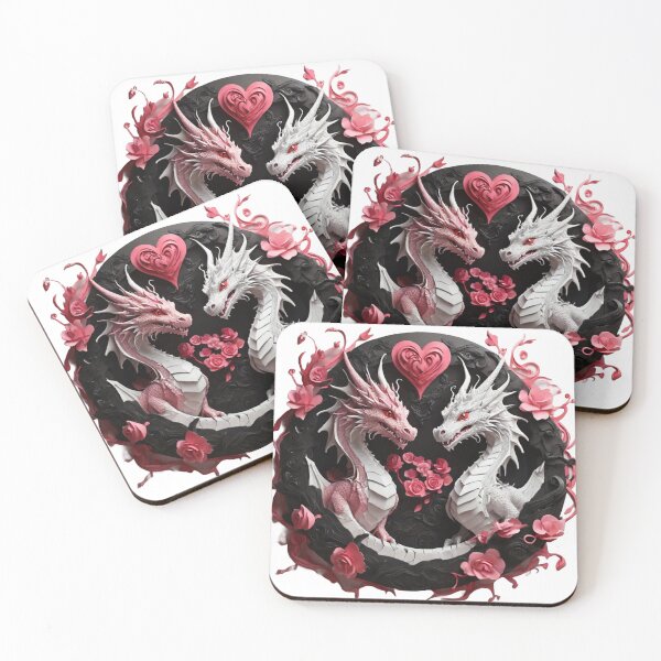 Item preview, White and Pink Dragon Duo with Pink Flowers designed and sold by Cloe Dauplais.