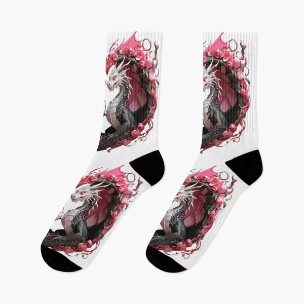 Item preview, Black and White Dragon Duo with Pink Roses designed and sold by Cloe Dauplais.