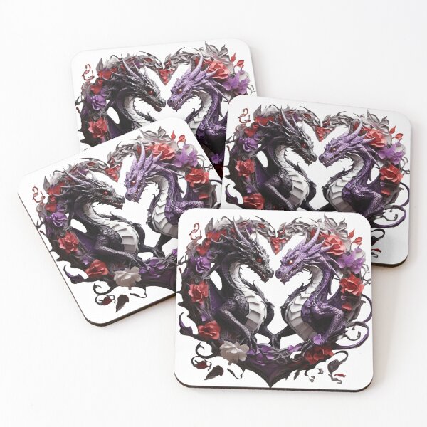 Item preview, Black and Purple Dragon Duo with Colourful Roses designed and sold by Cloe Dauplais.