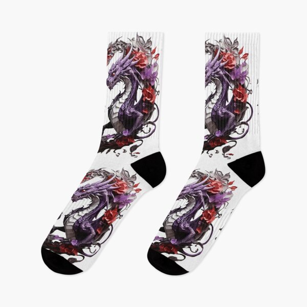 Item preview, Black and Purple Dragon Duo with Colourful Roses designed and sold by Cloe Dauplais.