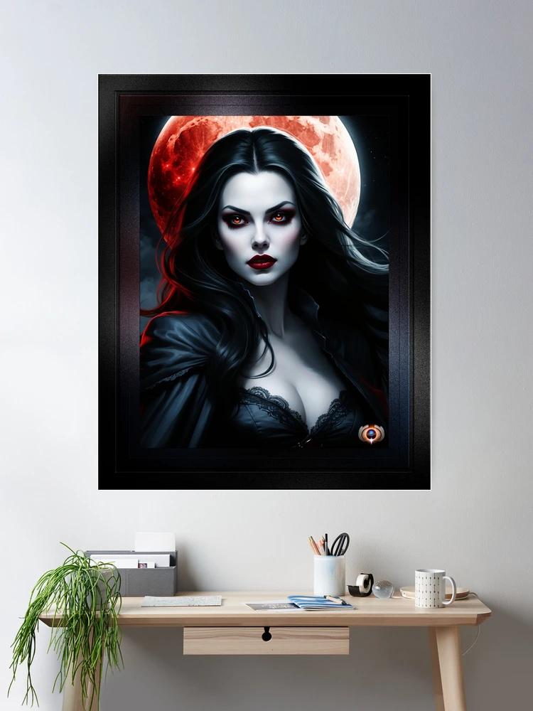The Captivating Beauty Of The Blood Moon Beautiful AI Concept Art Portrait by Xzendor7 Room Decor Poster Art Print