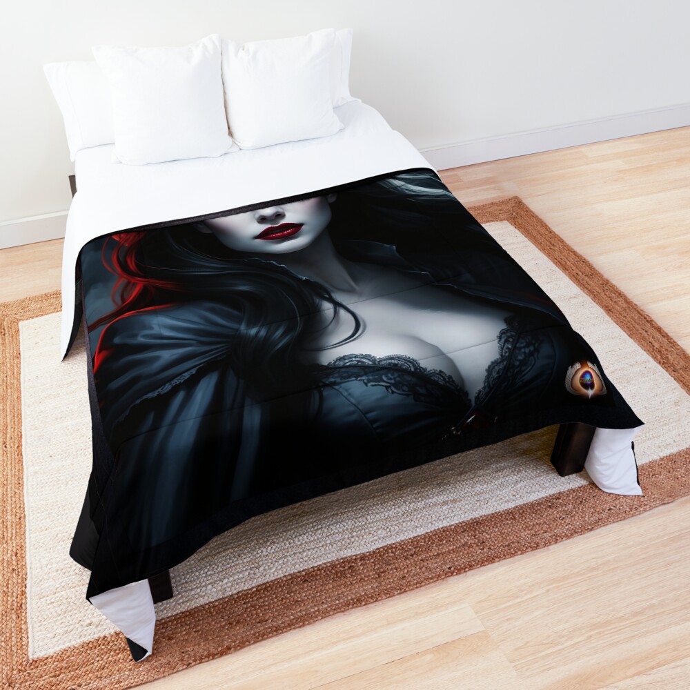 The Captivating Beauty Of The Blood Moon Beautiful AI Concept Art Portrait by Xzendor7 Decorative Comforter Art Print