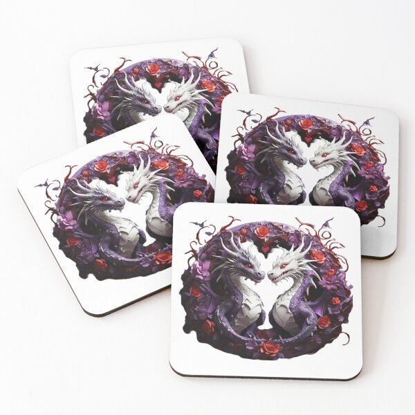 Item preview, Purple and White Dragon Duo with Colourful Flowers designed and sold by Cloe Dauplais.