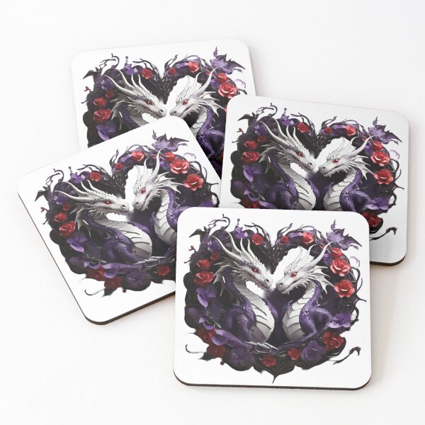 Item preview, Purple and White Dragon Duo with Colourful Roses designed and sold by Cloe Dauplais.