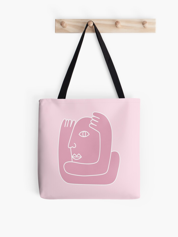 Thumbnail 1 of 2, Tote Bag, Pastel Pink Self Love Abstract Face Design designed and sold by emmafraserart.