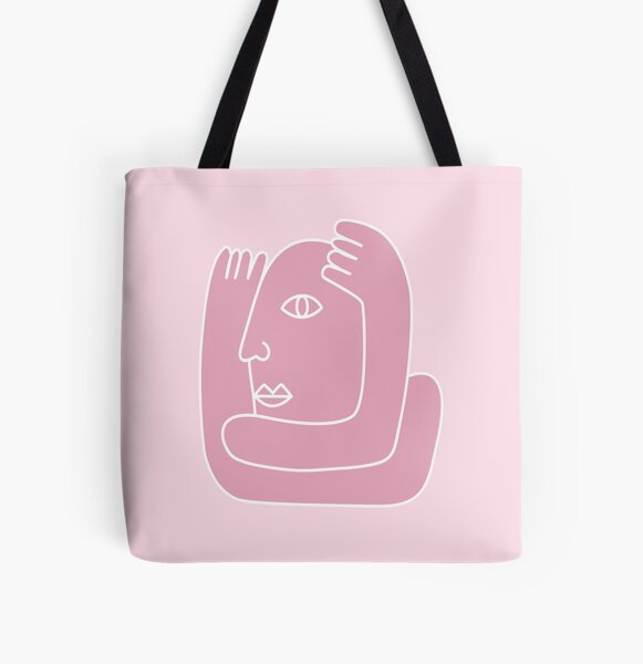 Pastel Pink Self Love Abstract Face Design All Over Print Tote Bag