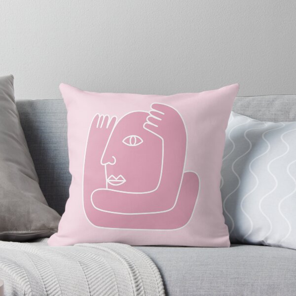 Pastel Pink Self Love Abstract Face Design Throw Pillow