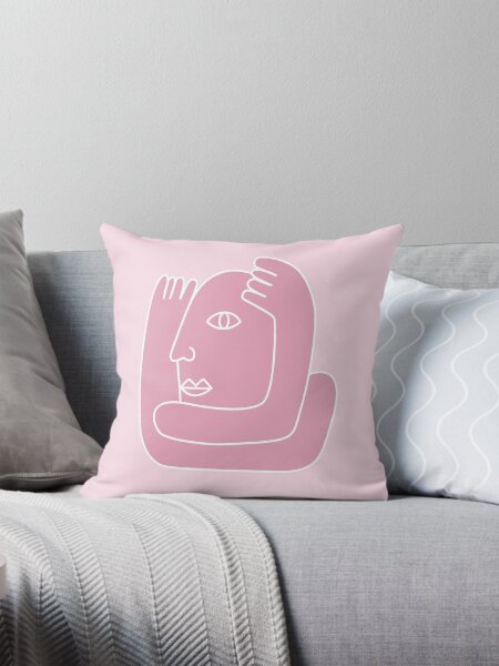 Pastel Pink Self Love Abstract Face Design Throw Pillow