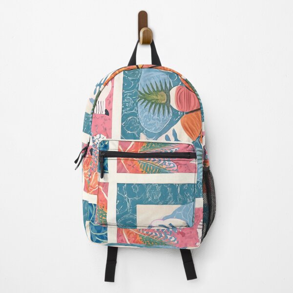 Item preview, Pink and Blue Flower Print Quilt-Like Pattern with Symbols and Geometric Forms designed and sold by Loving Nature Gifts.
