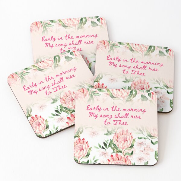 Item preview, Early in the Morning My Song Shall Rise to Thee Pink Green Watercolor Floral Bedspread designed and sold by FreedByJesus.