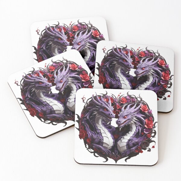 Item preview, Purple and White Dragon Duo with Red Roses designed and sold by Cloe Dauplais.