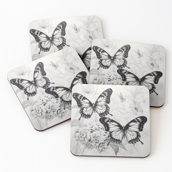 Item preview, Black and white monarch butterfly pencil drawing designed and sold by Pencil-Art.