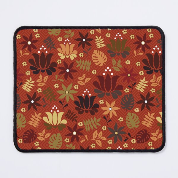 Item preview, orange and yellow flowers on rust red  designed and sold by colorofmagic.
