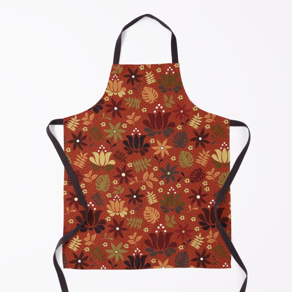 Item preview, orange and yellow flowers on rust red designed and sold by colorofmagic.
