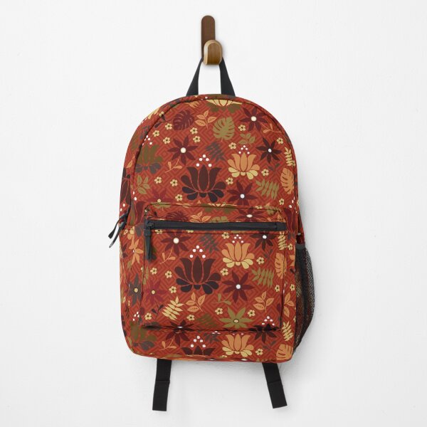 Item preview, orange and yellow flowers on rust red designed and sold by colorofmagic.