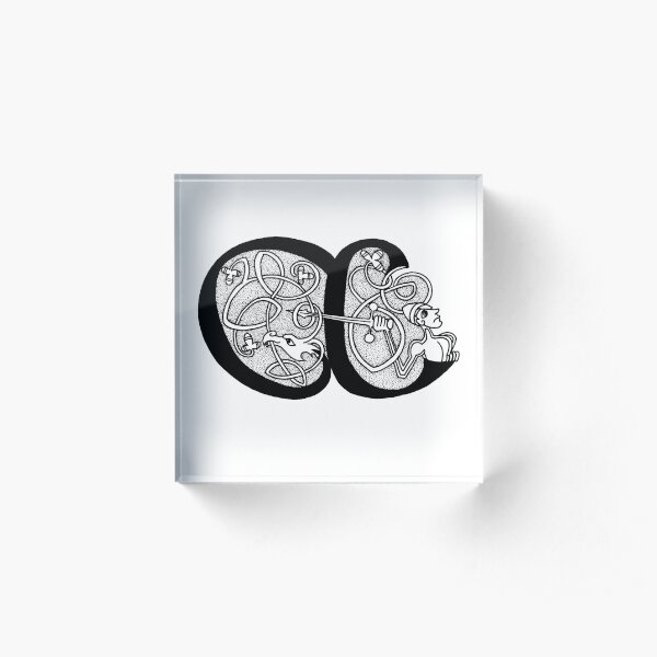 Knight and Dragon Alphabet - A - black and white Acrylic Block