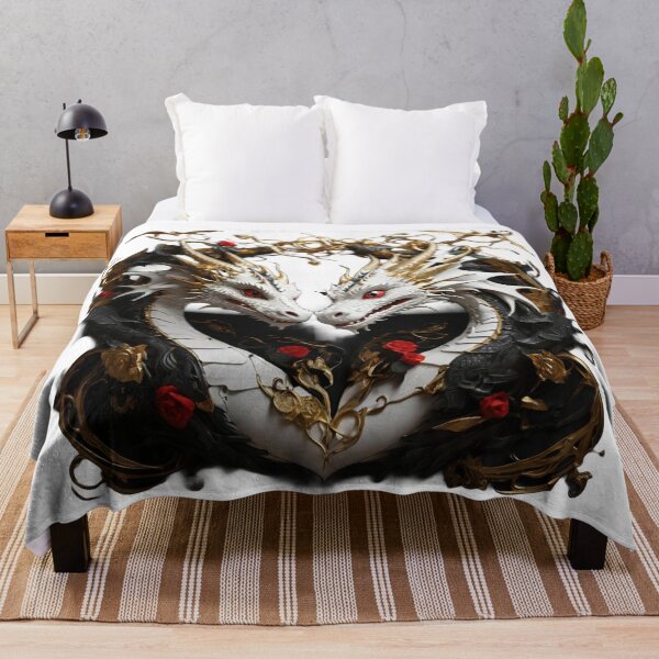 Item preview, White and Gold Dragon Duo with Red Roses designed and sold by Cloe Dauplais.