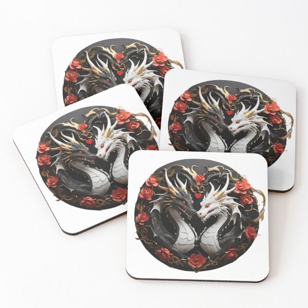 Item preview, Golden Black and White Dragon Duo with Red Roses designed and sold by Cloe Dauplais.