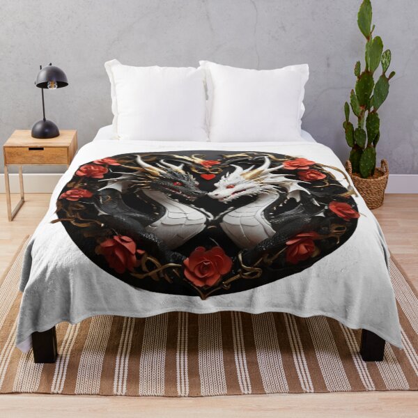 Item preview, Golden Black and White Dragon Duo with Red Roses designed and sold by Cloe Dauplais.