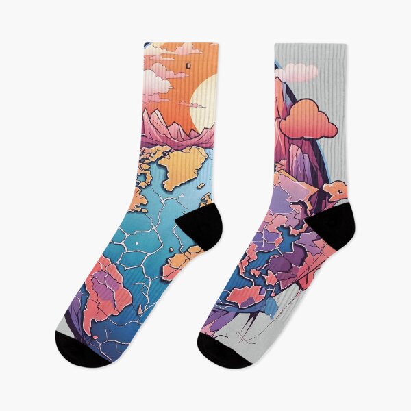 Item preview, Colorful Earth Map Fantasy with Majestic Mountains Ocean Sunset Art designed and sold by MindfulVisionz.