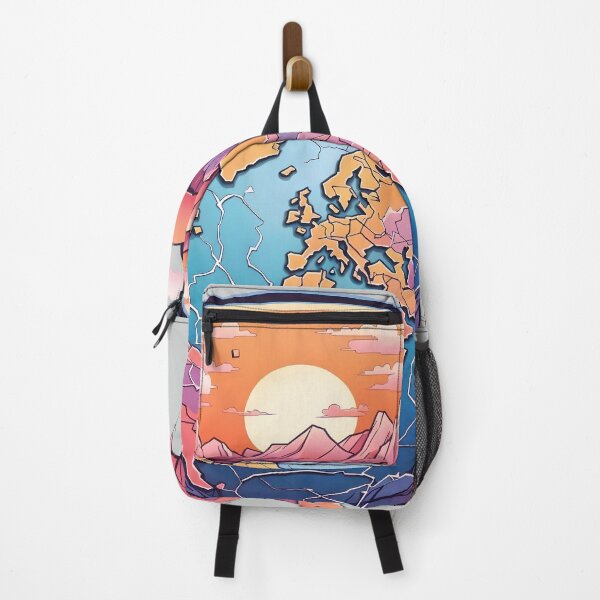 Item preview, Colorful Earth Map Fantasy with Majestic Mountains Ocean Sunset Art designed and sold by MindfulVisionz.